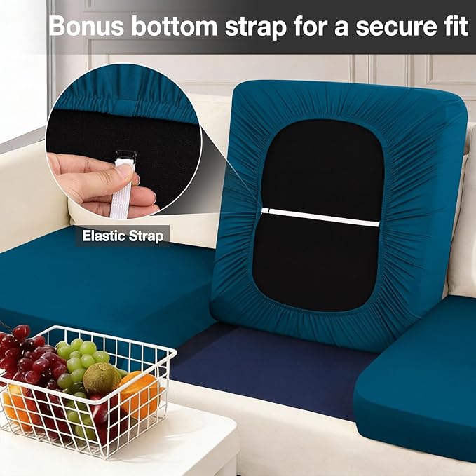 hyha 12Pcs Patio Cushion Covers, Stretch Outdoor Couch Cushion Covers, Washable Outdoor Chair/Sofa Slipcovers for Patio Furniture Cushions Protector with Elastic Bottom(Peacock Blue,Cover Only)