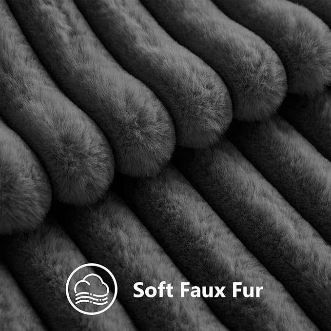 decorUhome Cozy Faux Fur Throw Pillow Covers 26x26 Set of 2 Decorative Soft Plush Striped Modern Farmhouse Boho Couch Euro Sham Pillow Cases with Velvet Back for Sofa Bed Living Room, Dark Grey