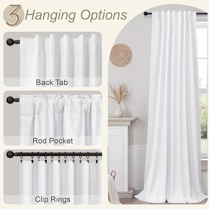 Complete Blackout Curtains White 80 Inches Long Kitchen Curtain Custom Drape for Cabin Door 2 Panels Sound Proof Draft Cold Warm Sun Blocking Modern Living Room Retro Beach Back Tab Cortinas Para Sala
