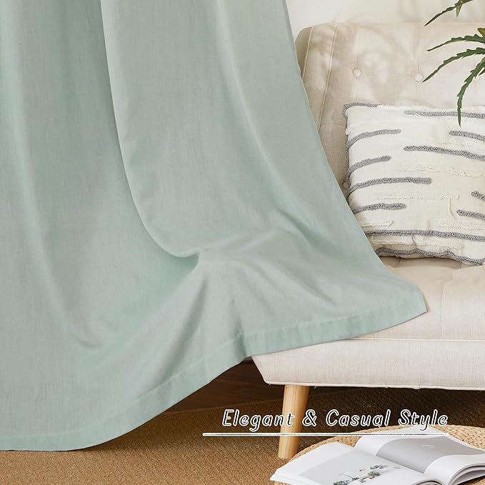 NICETOWN Flax Sage Green Linen Curtains for Room Divider, Grommet Top Thick Flax Semi Sheer Vertical Drapes Privacy Assured with Light Filtering for Sliding Glass Door, W68 x L96, 2 Pieces