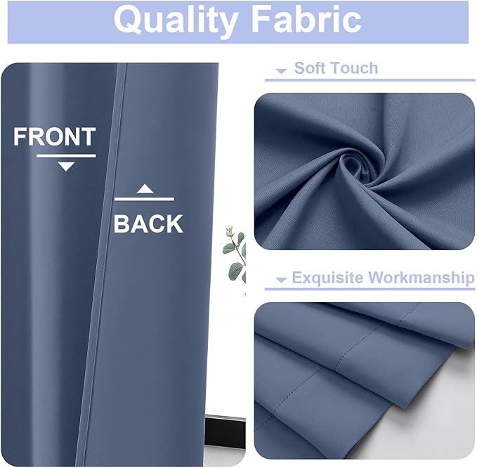 Simplebrand Denim Blackout Curtains for Bedroom 96 Inches Long 2 Panels, Solid Thermal Insulated, Energy Saving Living Room Window Treatment Curtains Blackout Drapes, W50 x L96 Inch, Denim