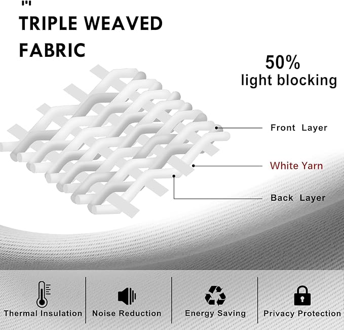 DWCN White Curtains for Living Room Thermal Insulated, 50% Light Blocking Curtains for Bedroom, Dining Room Window, W 38x L 45 Inch, Set of 2 Rod Pocket Curtain Panels