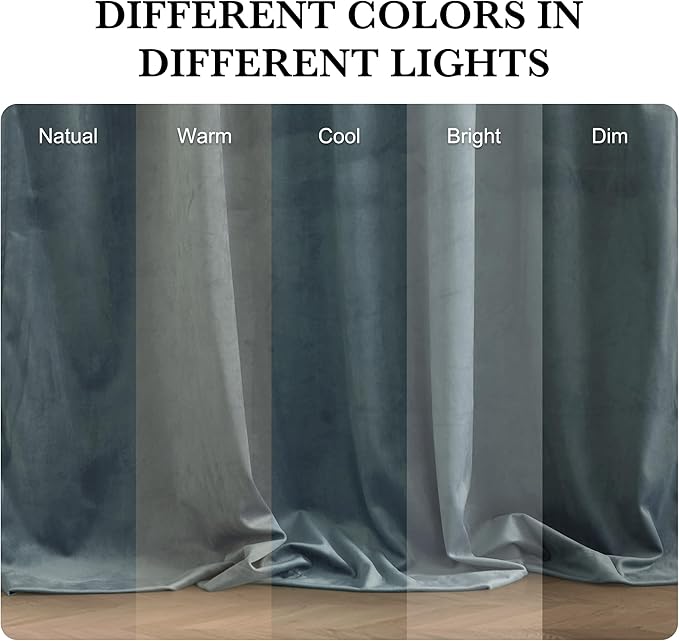 RYB HOME Dusty Blue Velvet Drapes for Baby Boy Bedroom, Thermal Insulated, Light Blocking, Floor-Length Velvet Curtains with Hook Belt for Modern Home Decor, 52" W x L96 L, 2 Panels Set