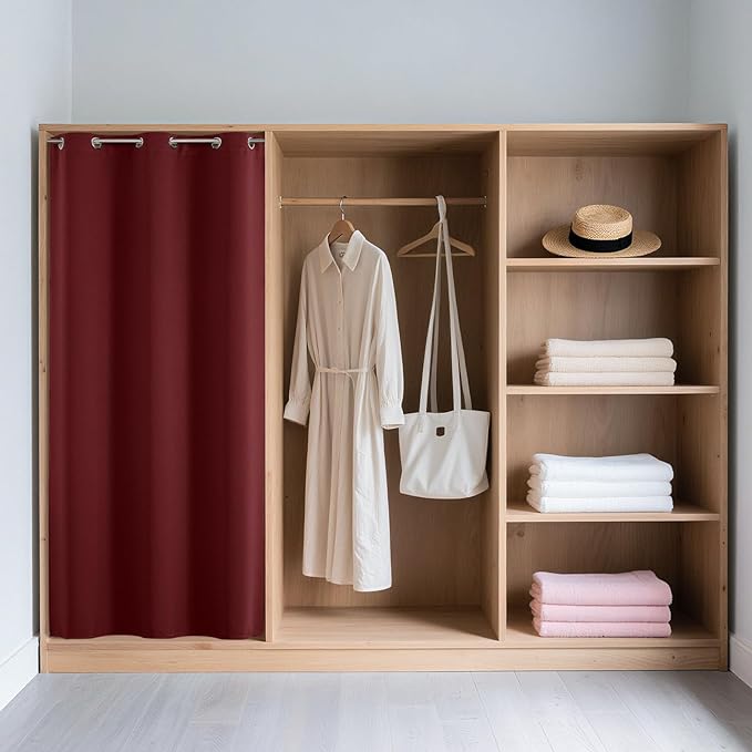 Joydeco Blackout Door Curtain for Doorway Privacy 108 Inches Long, Grommet Closet Curtain for Open Closet, Room Divider for Bedroom Living Room (Burgundy Red, 52Wx108L, 1 Panel)