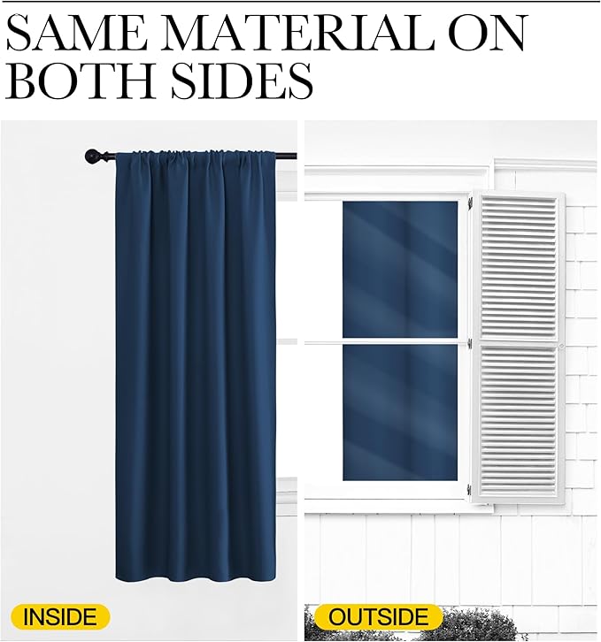 NICETOWN Kitchen Curtains, Short Blackout Curtains & Drapes, Moroccan Blue, 42" Wide by 54" Long, 2 PCs, Thermal Insulated Blackout Curtain Panels for Kids Room, Play Room