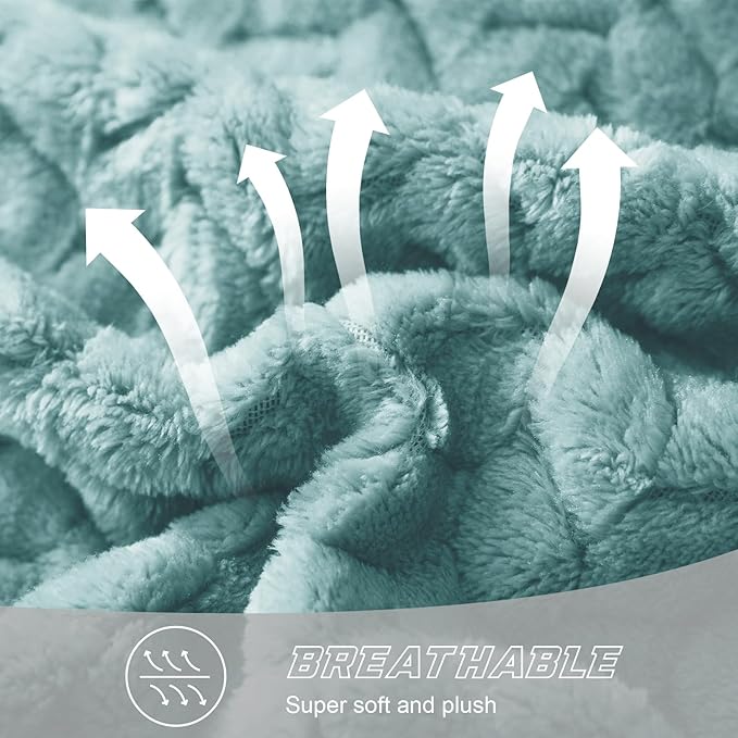 Exclusivo Mezcla Fleece King Size Blanket for Bed, 90x104 Inches Soft Cozy Jacquard Flannel Blankets, Lightweight Fuzzy Plush Warm for Women, Celadon