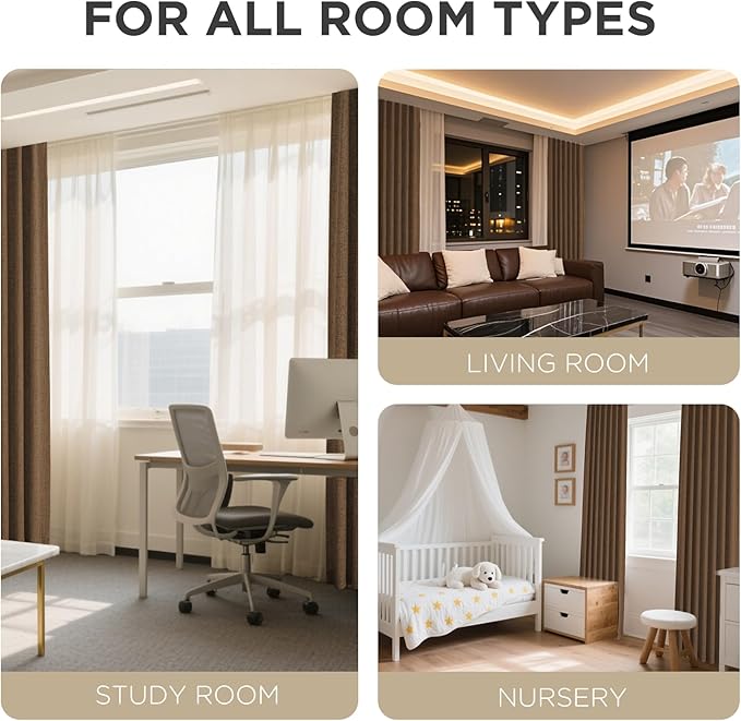 Joydeco Blackout Curtains for Bedroom - 100% Light Blocking 2 Panels Cappuccino Drapes 37" W x 63" L, Thermal Insulated Room Darkening Curtains, Linen Textured for Living Room, Rod Pocket & Back Tabs