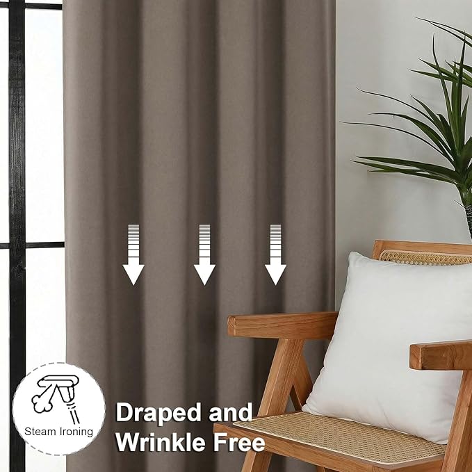 Simplebrand Ava Latte Blackout Curtains for Bedroom 96 Inches Long 2 Panels, Solid Thermal Insulated, Energy Saving Nursery Window Treatment Curtains Blackout Drapes, W40 x L96 Inch, Latte