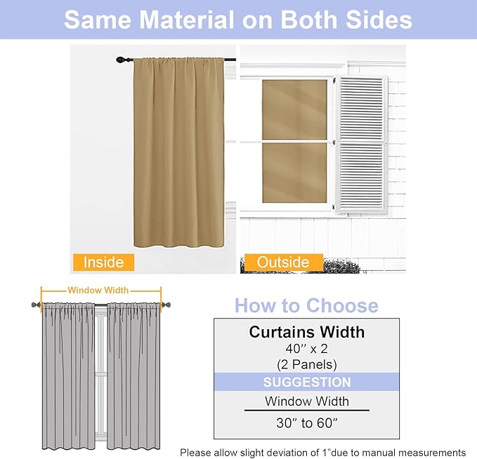 Simplebrand Ava Gold Blackout Curtains for Bedroom, 72 Inch Length 2 Panels Set, Thermal Insulated Privacy Rod Pocket Curtains for French Door, W40 x L72 Inch