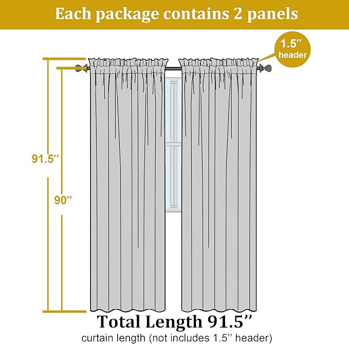 OWENIE Lime Sheer Curtains for Bedroom Living Room 90 Inches Long, Elegant Solid Light Filtering Window Curtain Panles, Modern Rod Pocket Lime Curtain, 2Pcs, Each 42" W x 90" L