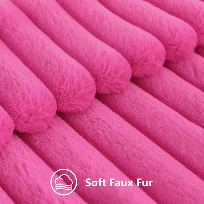 decorUhome Summer Cozy Faux Fur Throw Pillow Covers 20x20 Set of 2 Decorative Soft Plush Striped Modern Farmhouse Boho Couch Pillow Cases with Velvet Back for Sofa Bed Living Room, Hot Pink