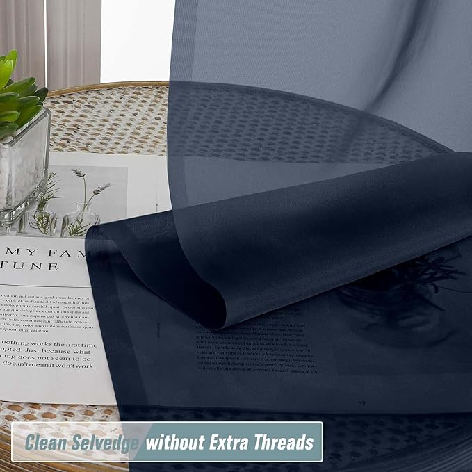 Navy Blue Valances for Windows 14 inch Length 2 Panels, Small Voile Sheer Curtains for Bathroom, Soft Fabric Lightweight Light Filtering Kitchen Curtains, Dual Rod Pocket, 2x42Wx14L Inches