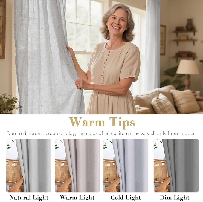 H.VERSAILTEX Nickel Grommet Natural Linen Semi Sheer Blended Airy Curtains for Living Room Home Decor Soft Rich Material Light Filtering Bedroom Drape Panels, Set of 2, 52 x 84 -Inch - Dove Pattern