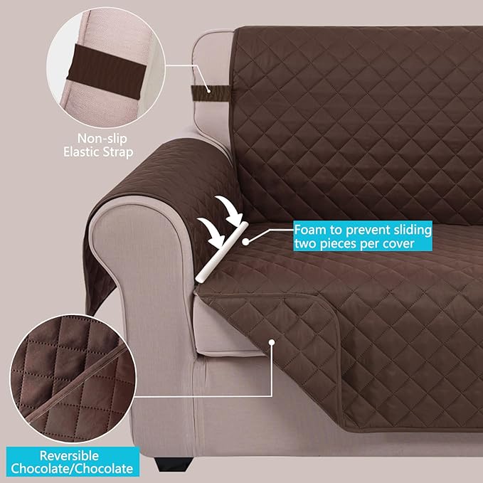 U-NICE HOME Reversible Sofa Cover Couch Cover for Dogs with Elastic Straps Water Resistant Furniture Protector for Pets Couch Cover for 3 Cushion Couch (Sofa, Chocolate/Chocolate)