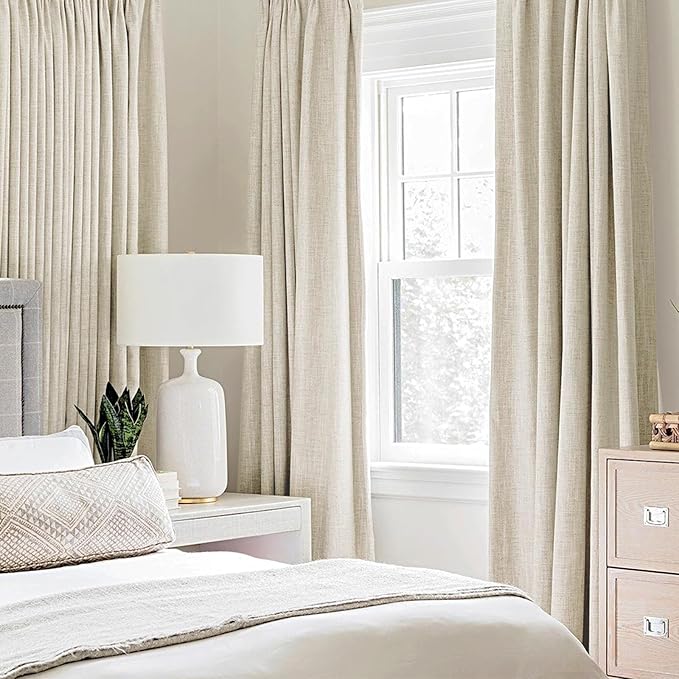 MIULEE 100% Blackout Linen Textured Curtains for Bedroom Solid Thermal Insulated Cream Grommet Room Darkening Curtains & Drapes Luxury Decor for Living Room Nursery 52 x 96 Inch (2 Panels)