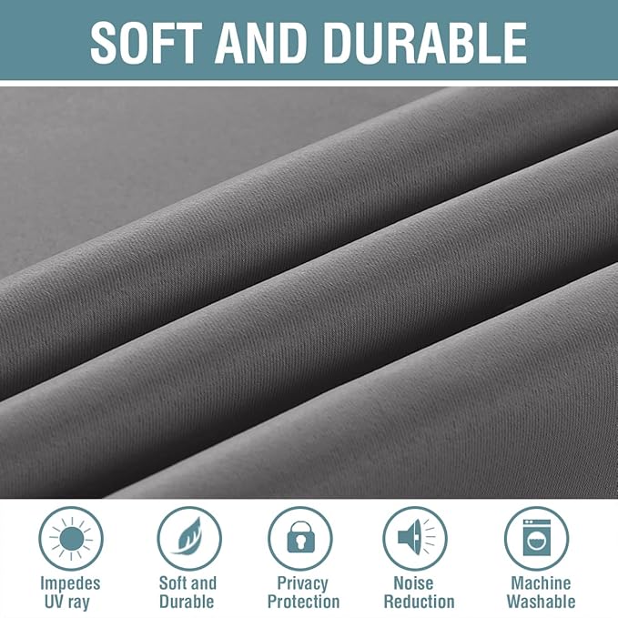 H.VERSAILTEX Blackout Curtain for Living Room Small Window Kitchen Blackout Curtains 45 inch Length Energy Saving Solid Grommet Blackout Drape, One Panel, Bluish Gray, 52" W x 45" L