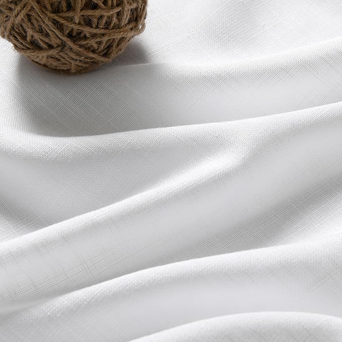 Nanspring Linen White Curtains 2 Panels Set Extra Long for Living Room Back Tab Semi Sheer Light Filtering Drapes Modern Farmhouse Decor Linen Textured Curtain for Floor to Ceiling Window 52x107