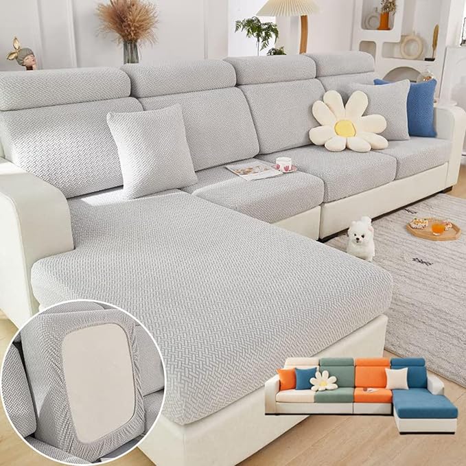 Soothing Home Sofa Covers, Sofa Hero Covers, Wear-Resistant Universal Couch Covers Washable Stretch Sectional Couch Cushion Covers (Light Grey,Large Single Seat Cover)