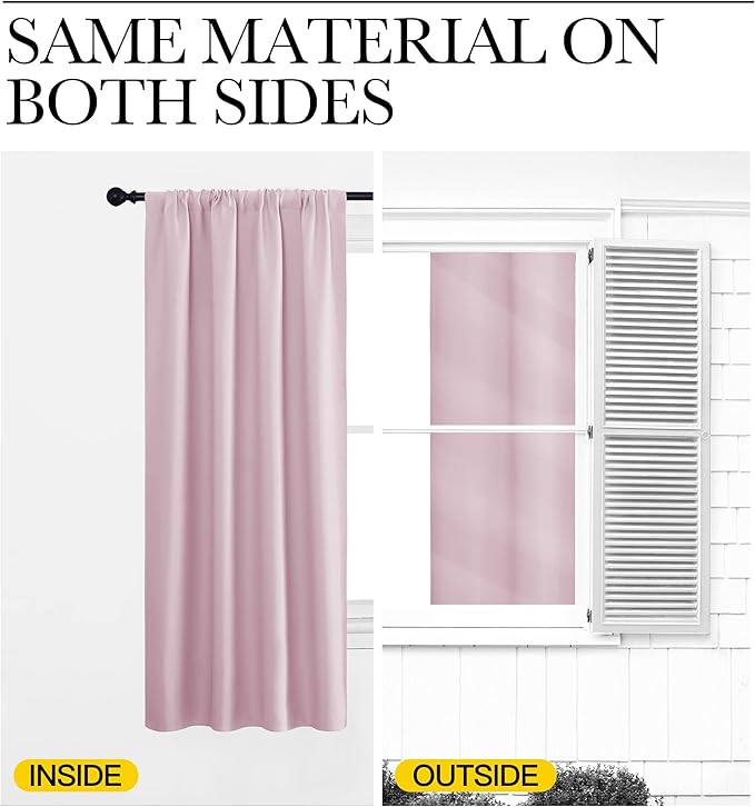 NICETOWN Room Darkening Curtains for Bedroom, Baby Pink, Set of 2 Panels, 62 x 84 Inch, Triple Weave Home Decoration Thermal Insulated Solid Drapes for Patio Door