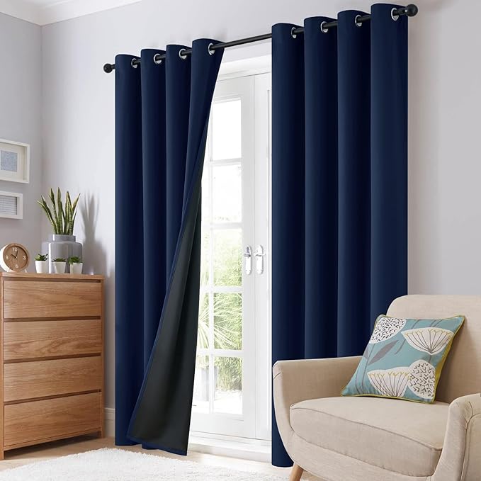 SimpleHome 100% Blackout Curtains for Bedroom,Thermal Insulated Navy Blue Grommet Window Drapes Room Darkening Curtains for Living Room with Black Back,38 x 63 Inch,2 Panels