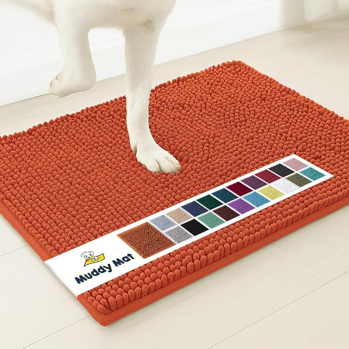Muddy Mat® | Super Absorbent Door Mat Indoor, Microfiber Quick Dry Chenille Entryway Rug, Non-Slip Front Door Mat, Indoor Mats for Entryway, Machine Washable Pet Rug, Orange 30"x19"