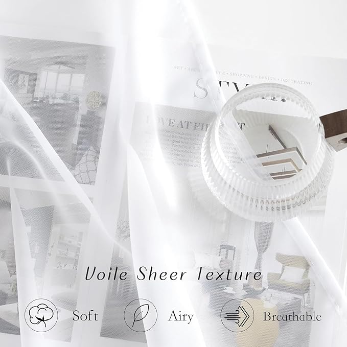 NICETOWN White Sheer 54 inch Length Curtains, Grommet Soft Voile Sheer Light Filtering Lightweight & Breathable Window Treatments for Nursery/Cafe, W30 x L54, 2 Panels