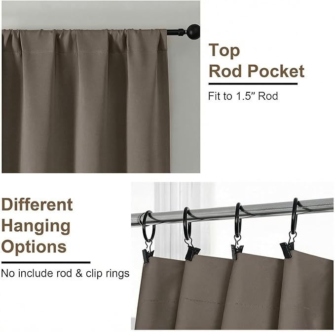Simplebrand Ava Latte Blackout Curtains for Bedroom 96 Inches Long 2 Panels, Solid Thermal Insulated, Energy Saving Nursery Window Treatment Curtains Blackout Drapes, W40 x L96 Inch, Latte