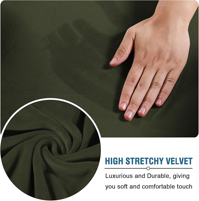 H.VERSAILTEX Rich Velvet Stretch 2 Piece Cover Chair Slipcover Sofa Cover Furniture Protector Couch Soft with Elastic Bottom Chair Couch Cover Width Up to 49 Inch (Chair, Olive)