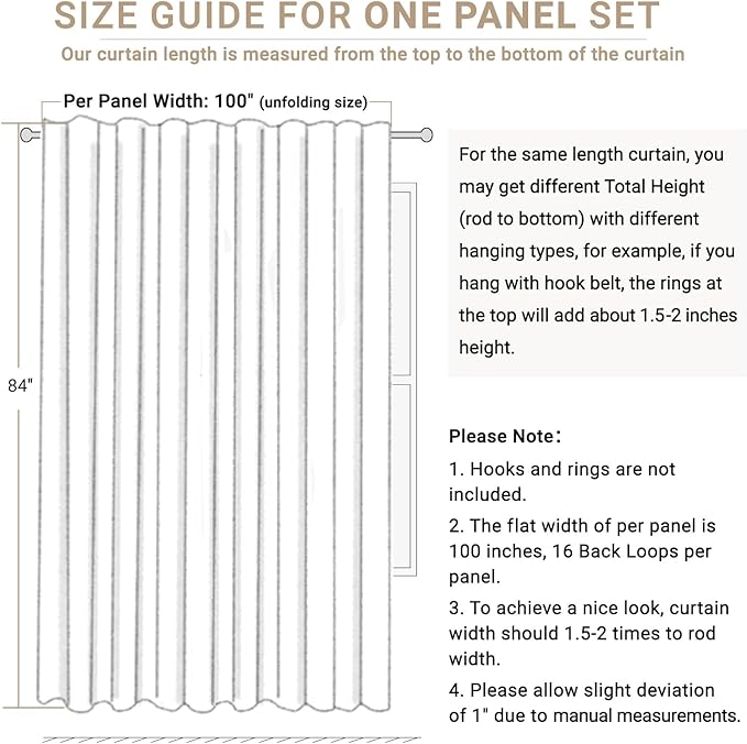 100% Blackout Shield Linen Blackout Curtains for Bedroom 90 Inches Long, Back Tab/Rod Pocket Living Room Drapes, Thermal Insulated Blackout Curtains 1 Panel Set, 100" W x 90" L, Beige