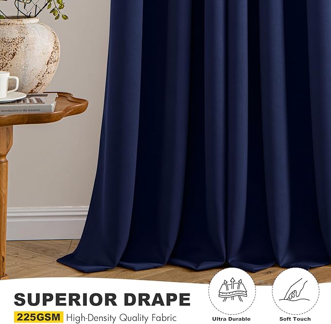 MIULEE Navy Blue Blackout Curtains - Bedroom Window Treatment Curtains Thermal Insulated Room Darkening Drapes for Living Room Kitchen Grommet Top Light Blocking Drapery, 40 x 50 Inches Long, 2 Panels