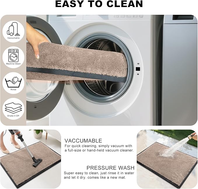 Mibao Dirt Trapper Door Mat for Indoor Outdoor, Waterproof All-Season, All-Weather Doormat, Heavy Duty Non-Slip Entrance Rug, Low Profile Absorbent Entrance Mat Carpet, 60" x 36", Beige