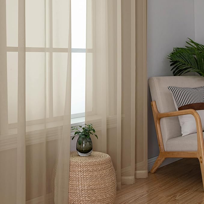 OWENIE Sheer Curtains 63 inch Length 2 Panels Set, Light Weight Soft Solid Light Filtering Fimly Sheer Curtains for Bedroom/Living Room/Dining Room/Nursery, Rod Pocket Window Treatments, 42Wx63L inch