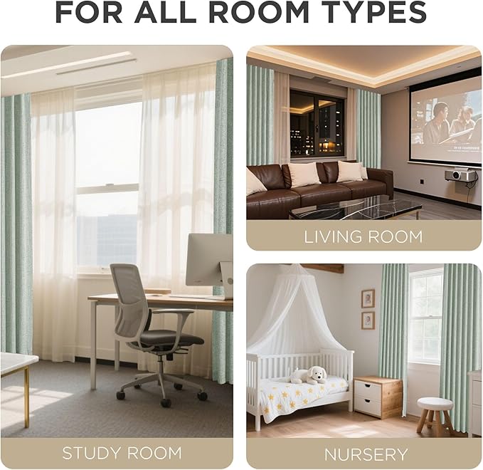 Joydeco Linen Blackout Curtains for Bedroom - 100% Light Blocking 1 Panels, Sage Green Drapes 100" W x 84" L, Thermal Insulated Room Darkening Curtains for Living Room, Rod Pocket & Back Tabs