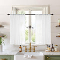 BGment White Linen Cafe Curtains 36 Inch Length, Small Drapes Semi Sheer for Bathroom Kitchen Decor Lightweight Rustic with Rod Pocket, 2 Panels Set, Each 24 Inch Wide