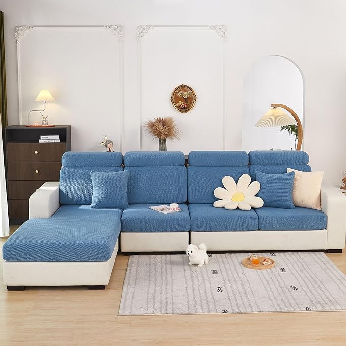 Couch Covers for 3 Cushion Sofa Pet Friendly Couch Cushion Covers Universal Sofa Covers Washable Stretch Slipcovers for Sectional Sofa (Texture Blue,Large Triple Seat Cover)
