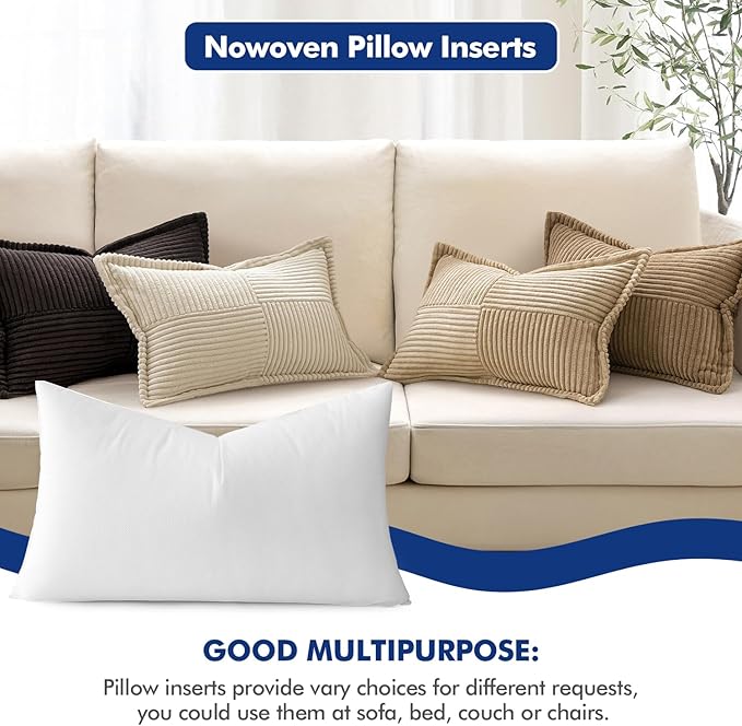 MIULEE Pillow Insert 16x24 Inch, Decorative Rectangle Throw Pillow Inserts, Premium Fluffy Pillow Forms Sham Stuffer for Sofa Couch Living Room