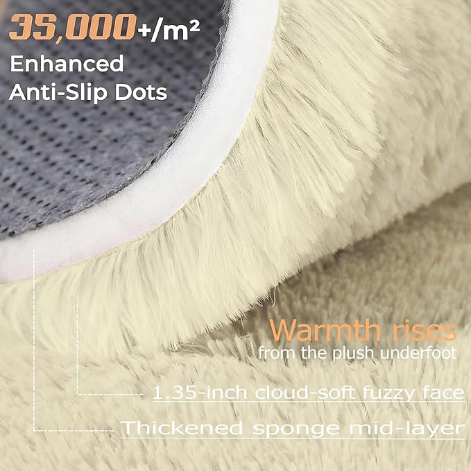 6x9 Area Rug for Living Room: Fluffy Shag Soft Washable Rugs Large Fuzzy Plush Indoor Carpet for Bedroom Nursery Playroom Kids Girls Boys Room (Cream White, 6'x9')