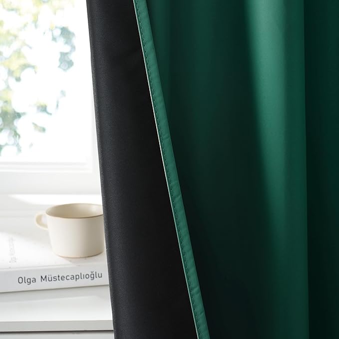 RYB HOME 100% Blackout Short Curtains for Small Window, Thermal Insulated Total Room Darkening Noise Reducing Curtains for Kitchen Bathroom Basement, 42 inches Wide by 36 inches Long, Dark Green