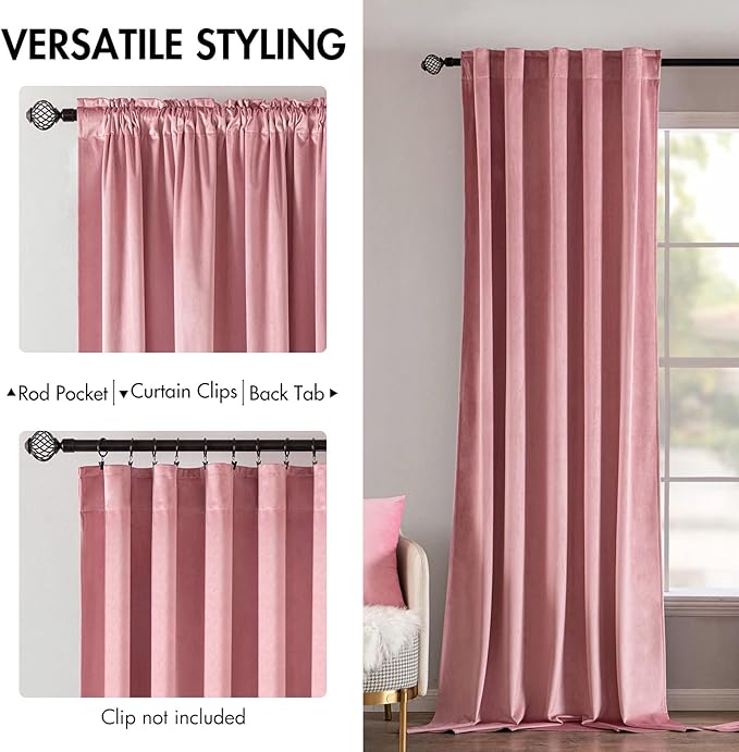MIULEE Velvet Curtains 108 inches Long 2 Panels - Luxury Blackout Curtains for Girls Bedroom Nursery Living Room Thermal Insulated Super Soft Window Drapes Rod Pocket & Back Tab, Blush Pink