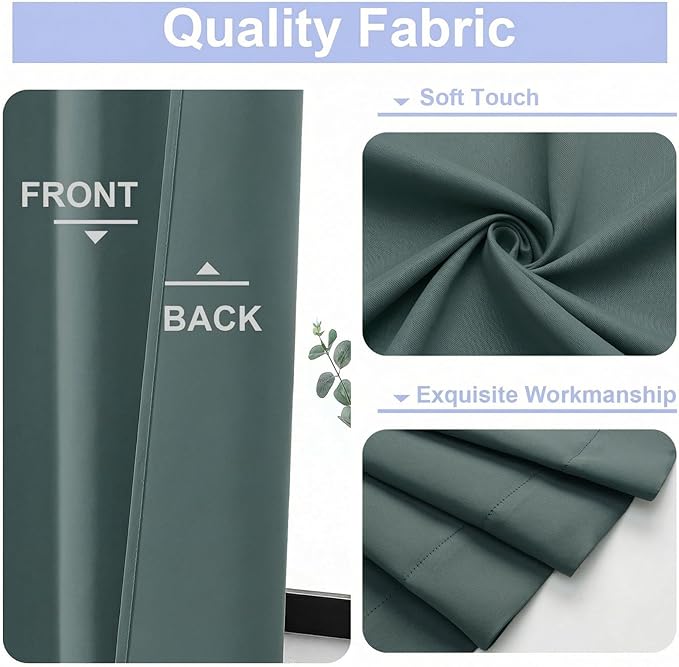 Simplebrand Ava Dark Green Short Blackout Curtains for Bedroom 45 Inches Long 2 Panels Set, Solid Thermal Insulated, Energy Saving Window Treatment Curtains Blackout Drapes, W40 x L45 Inch, Dark Green