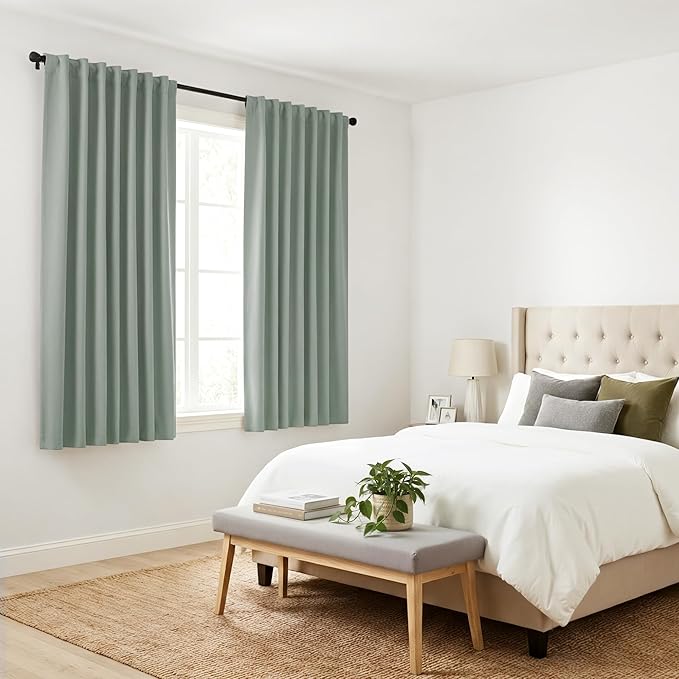 Pony Dance Short Curtains for kinchen, Half Drapes for Bathroom Window, loft Curtain Tiers for Basement Shades, Wide 29 x Long 24 inches per Panel, Sage Green, Set of 2