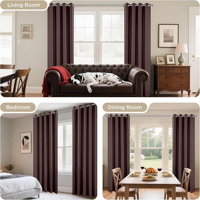 Joydeco Blackout Curtains 84 inches Long 2 Panels Set, Thermal Insulated Long Curtains & Drapes 2 Burg, Room Darkening Grommet Drapes for Bedroom Living Room Windows (W42 x L84 Inch, Chocolate)