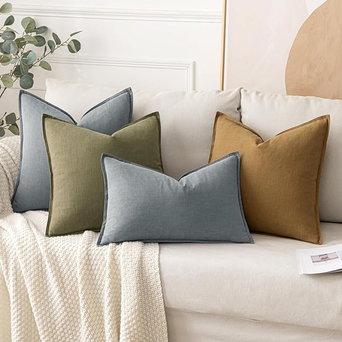 MIULEE Decorative Linen Euro Sham Pillow Covers 26x26 Gray Boho Farmhouse Neutral Couch Throw Pillows for Bed Pack of 2 Accent Modern Pillowcase Sofa Livingroom Home Decor