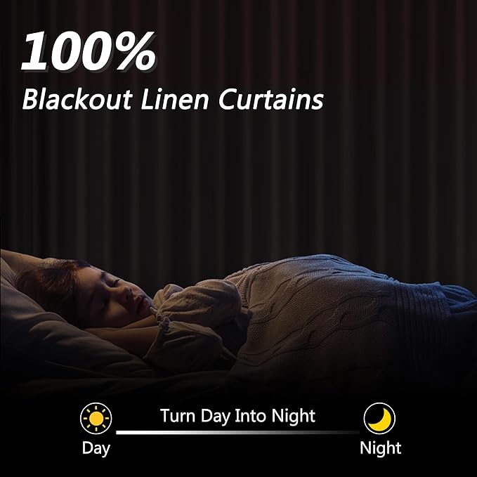 Guken White 100% Blackout Linen Curtains 80 Inch Length 2 Panels Set for Living Room Bedroom Back Tab Thermal Insulated Black Out Linen Drapes 80 Inches Long