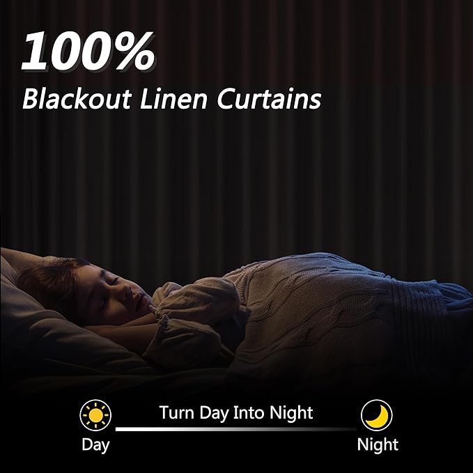 Guken Cream 100% Blackout Linen Curtains 108 Inch Length 2 Panels Set for Living Room Bedroom Back Tab Thermal Insulated Black Out Drapes Room Darkening Farmhouse Window Curtains 52x108
