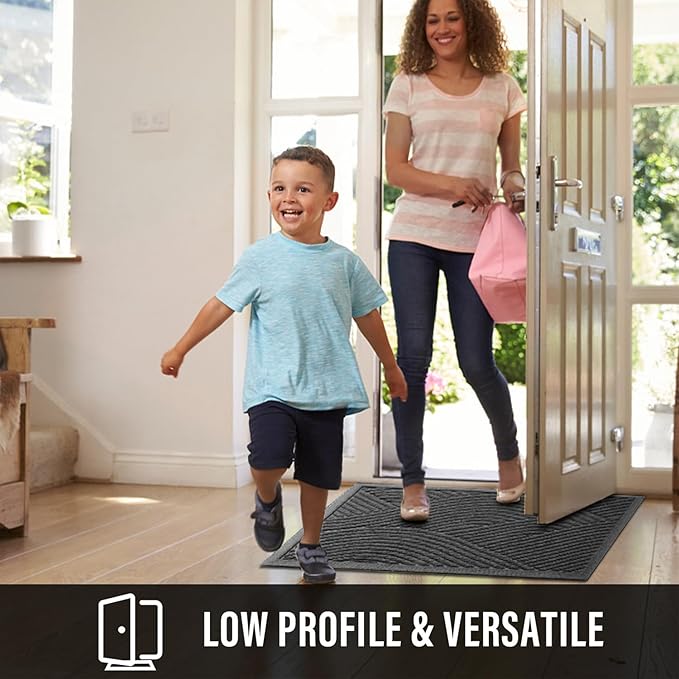 HIYARD Sturdy Front Door Mat, Absorbent Muddy Dirt Resist Welcome Door Mats Outdoor Indoor, Stain and Fade Resistant, Non-Slip Backing Entry Mat Low Profile Doormat for Entryway, 72×24, Grey