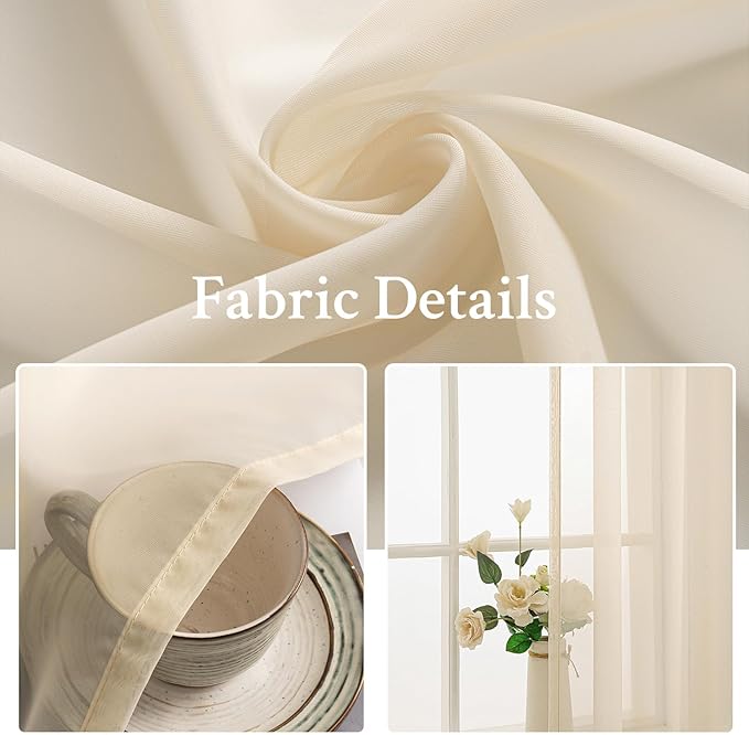MIULEE 2 Panels Solid Color Sheer Window Curtains Elegant Window Voile Panels/Drapes/Treatment for Bedroom Living Room (54X63 Inches Cream)