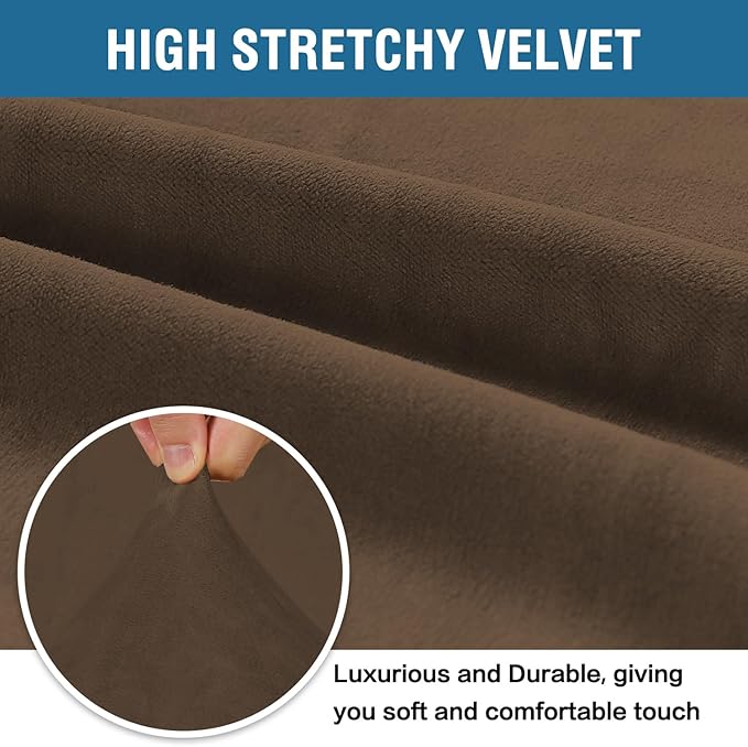 H.VERSAILTEX Stretch Velvet Loveseat Covers for 2 Cushion Couch Covers for Living Room Sofa Covers Slipcovers with Non Slip Straps Bottom, Ultra Thick Comfy Velour (Width 58"-72", Bronze Brown)