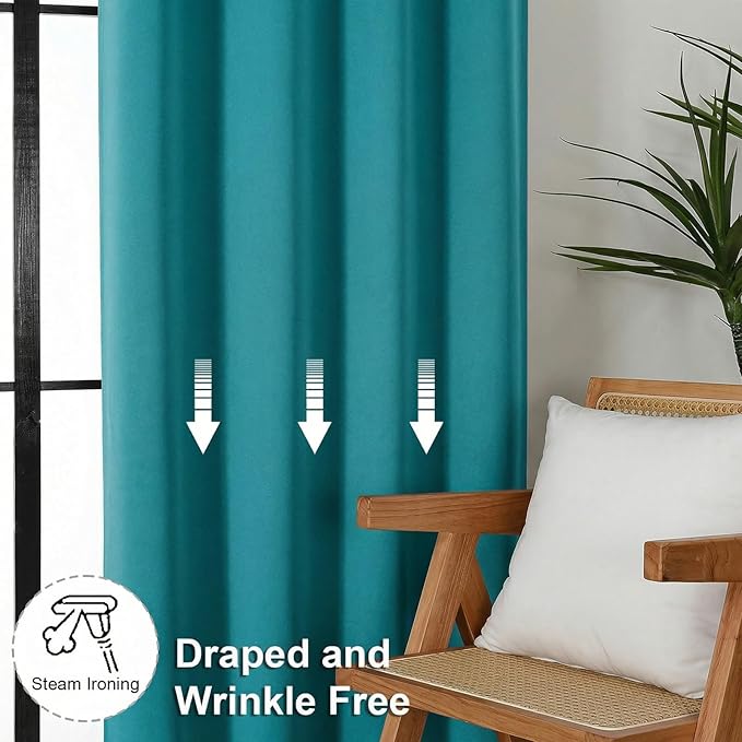 Simplebrand Ava Teal Short 36 Inches Blackout Curtain 2 Panels Set, Half Window Rod Pocket Privacy Curtain Tiers for Kitchen, Curtains Blackout for Bathroom Shades, W40 x L36 Inch, Teal