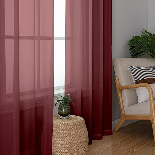 Aiyufeng Sheer Window Curtain Panels 90 Inch Long 2 Pieces, Voile Top Dual Rod Pocket Breathable Fashion Drapes Window Treatment for Wedding Ceremony/Bedroom/Living Room, 42W x 90L inches, Burgundy